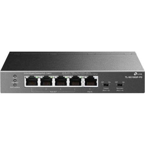 TP-LINK TL-SG1005P-PD 5-Port Gigabit Desktop PoE+ Switch with 1-Port PoE++ In an