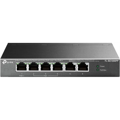 TP-LINK Switch 6x1000Mbps(3xPOE+ + 1xPOE + +) Fémházas Asztali, TL-SG1006PP TP-Link