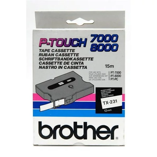 BROTHER szalag TX-231, Fehér alapon Fekete, Laminált, 12mm  0.47", 8 méter