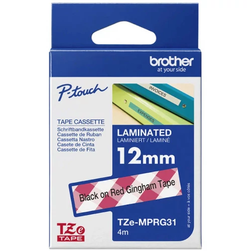BROTHER szalag TZe-MPRG31, Piros-Fehér kockás alapon Fekete, Laminált, 12mm  0.47", 4 méter Brother