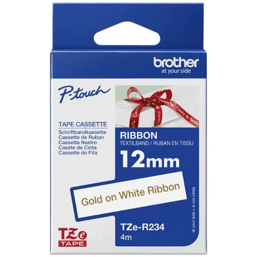 BROTHER Textil szalag TZe-R234, Fehér alapon Arany, 12mm  0.47", 4 méter Brother