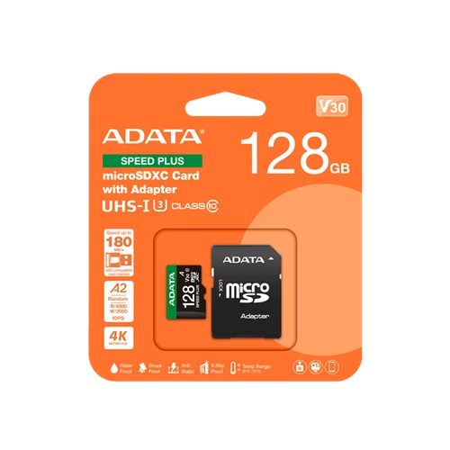ADATA Memóriakártya MicroSDXC 128GB + Adapter SPEED PLUS UHS-I U3 (180 / 160) ADATA