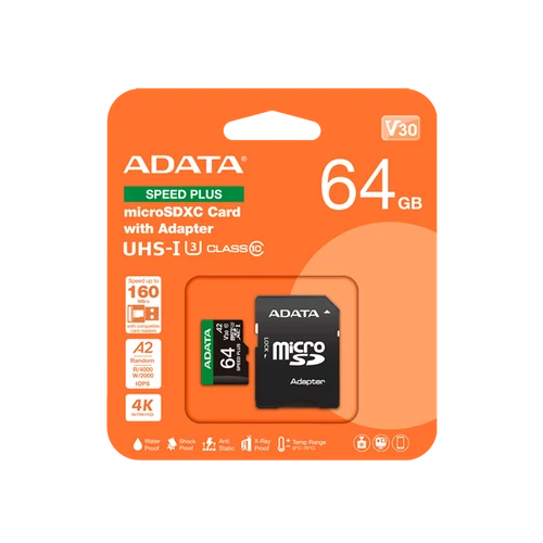 ADATA Memóriakártya MicroSDXC 64GB + Adapter SPEED PLUS UHS-I U3 (160 / 140) ADATA