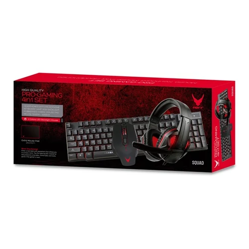 OMEGA VARR gaming vezetékes billentyűzet + egér + fejhallgató szett, állítható RGB, USB, EN, 1000-3200DPI