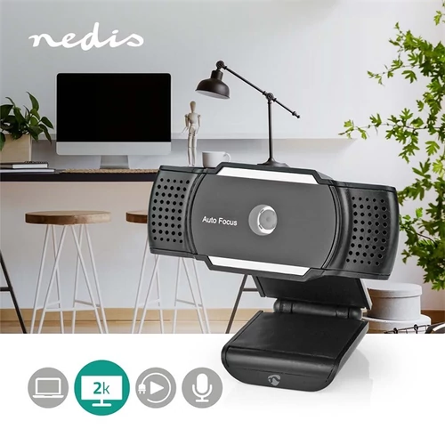 Nedis WCAM110BK (webcam) webkamera 2K@30fps (2592x1944), sztereo mikrofon, lencsevédő NEDIS