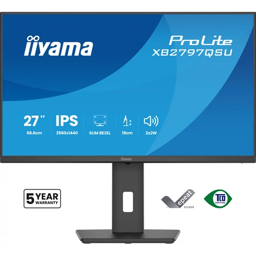 IIYAMA ProLite monitor, IPS, 27", 2560x1440, 16:9, 350 cd / m˛, 1ms, 1000:1, HDMI / DisplayPort / USB, Iiyama