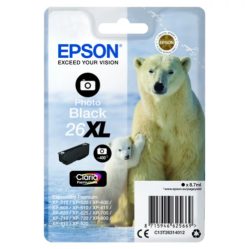 Epson T2631 Patron Photo Black 8,7ml 26XL (Eredeti)