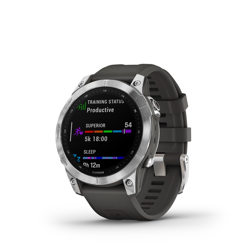 Garmin fenix 7 ezüst, grafit szilikon szíjjal