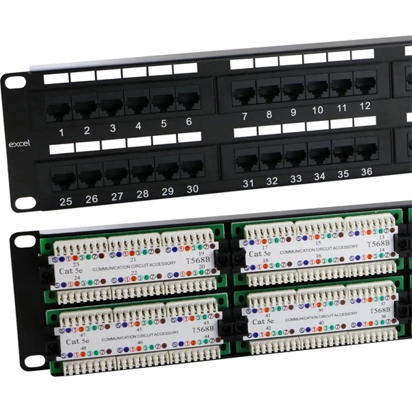 EXCEL Patch Panel Cat.5e UTP 48 portos 2U, fekete