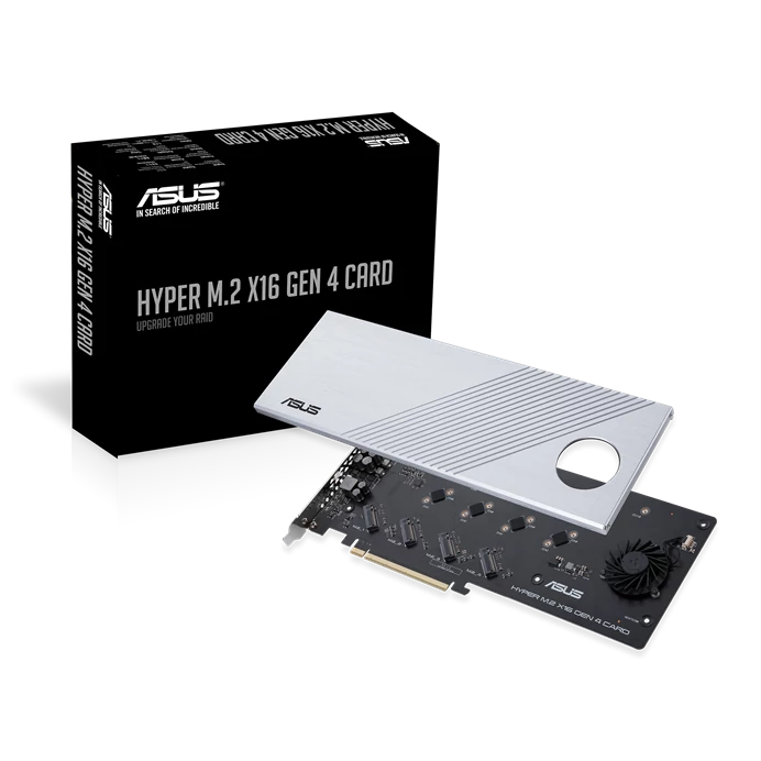 ASUS Hyper M.2 x16 Gen 4 Card (PCIe 4.0/3.0) supports four NVMe M.2 (2242/2260/2