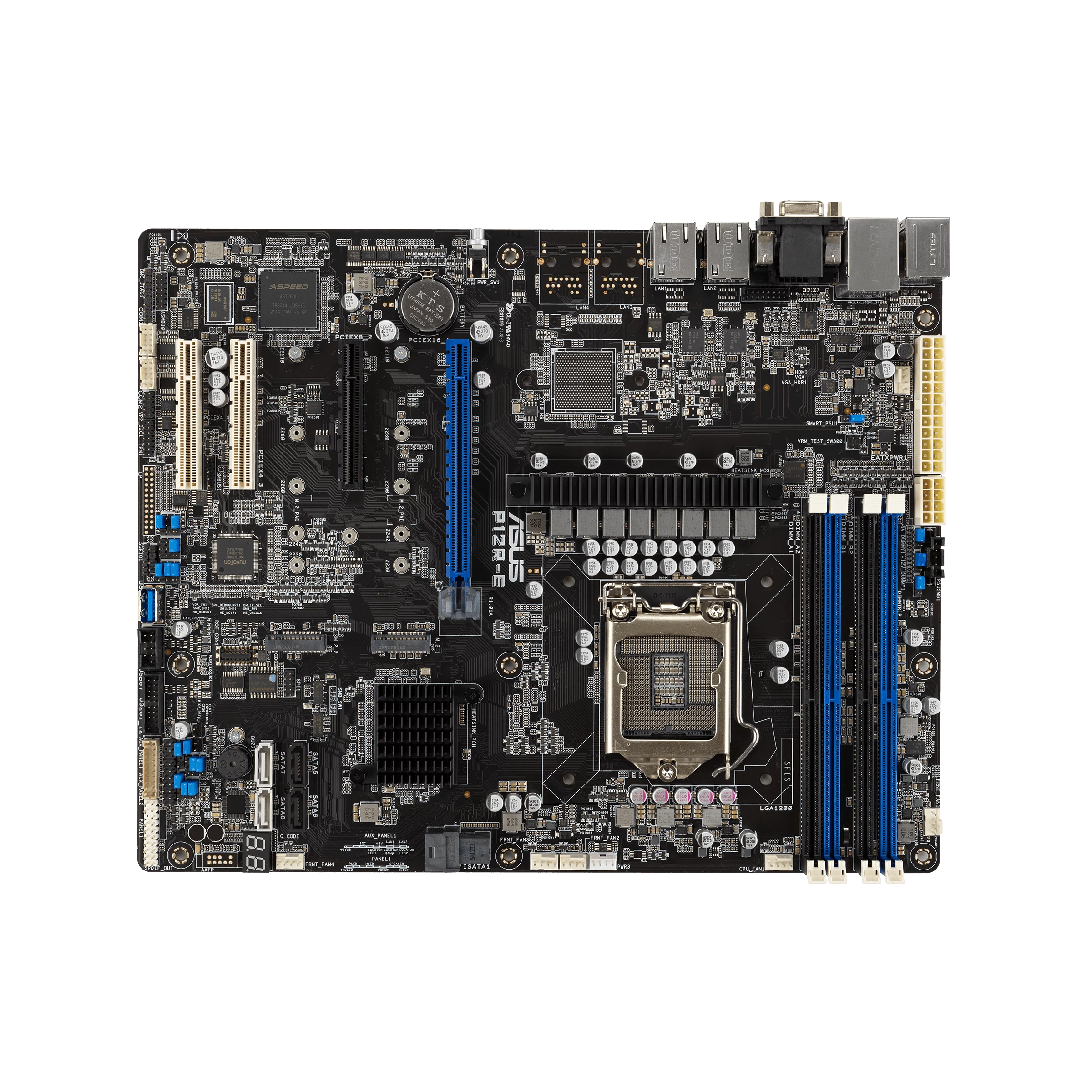 ASUS szerver MB P12R-E LGA1200 Xeon E-2300,4UDIMM,8SATA,2M.2,2xI210AT,Mgmt,ATX