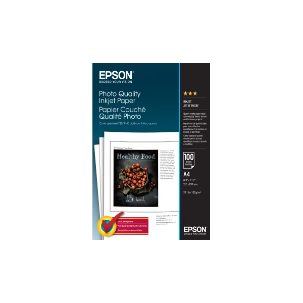 EPSON Photo Quality Inkjet Paper - A4 (210 mm x 297 mm) - 102 g / m2 - 100 Lap