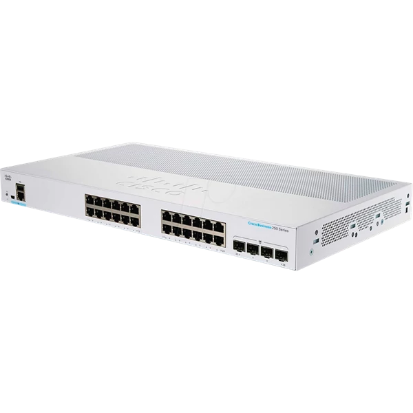 CISCO Switch 24x1000Mbps (POE + ) + 4x1000Mbps SFP, Menedzselhető, Fémházas, Rackes - CBS250-24PP-4G-EU