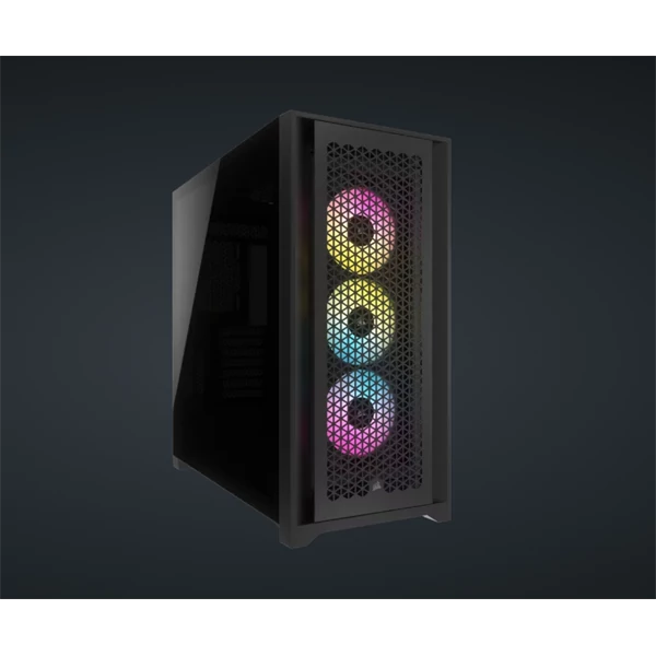 CORSAIR Ház iCUE 5000D RGB AIRFLOW, 3xAF120 RGB Ventillátorral + iCUE Kontroller, Tápegység nélkül, Edzett Üveg, fekete Corsair