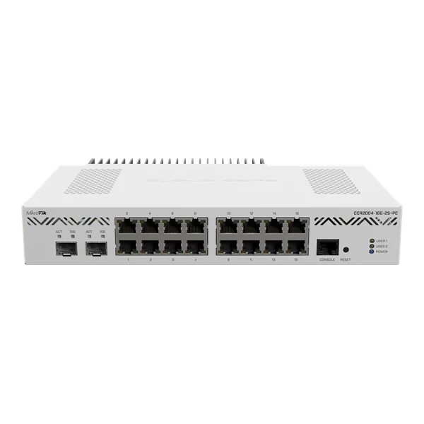 MIKROTIK Vezetékes Cloud Core Router 16x1000Mbps + 2x10Gbit SFP + , Fémházas, Rackes - CCR2004-16G-2S + PC