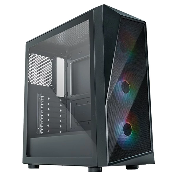 COOLER MASTER Ház, Mid Tower ATX CMP 520, 3x ARGB Ventilátor +HUB, Tápegység nélkül, Üvegfalú, fekete Cooler Master