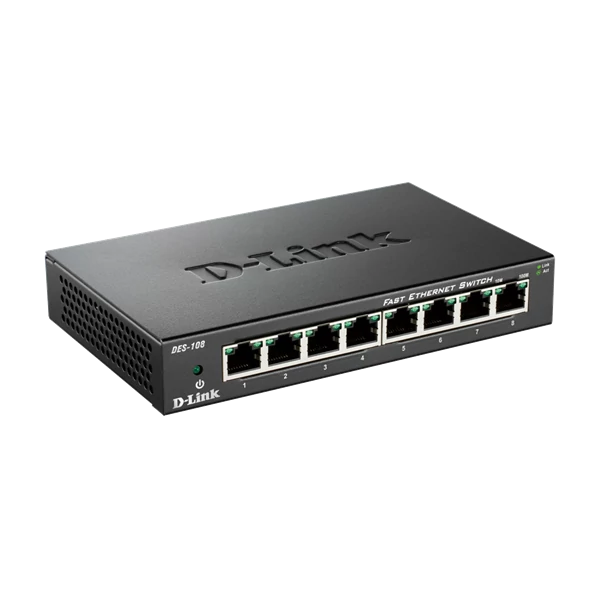 D-LINK Switch 8x100Mbps Fémházas Asztali, DES-108 / E