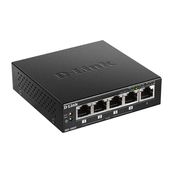 D-LINK Switch 5x1000Mbps (4xPOE + ) Fémházas Asztali, DGS-1005P / E