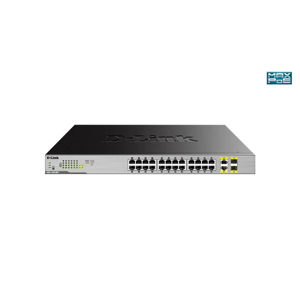 D-LINK Switch 24x1000Mbps(24xPOE) + 2xGigabit kombó SFP Rackes, DGS-1026MP