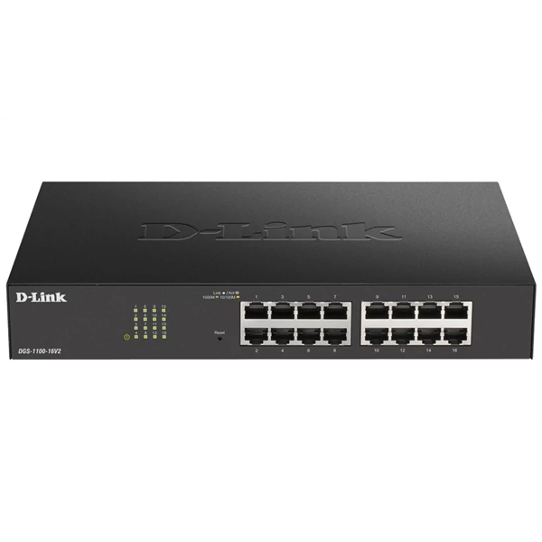 D-LINK Switch 16x1000Mbps Fémházas Asztali Menedzselhető, DGS-1100-16V2