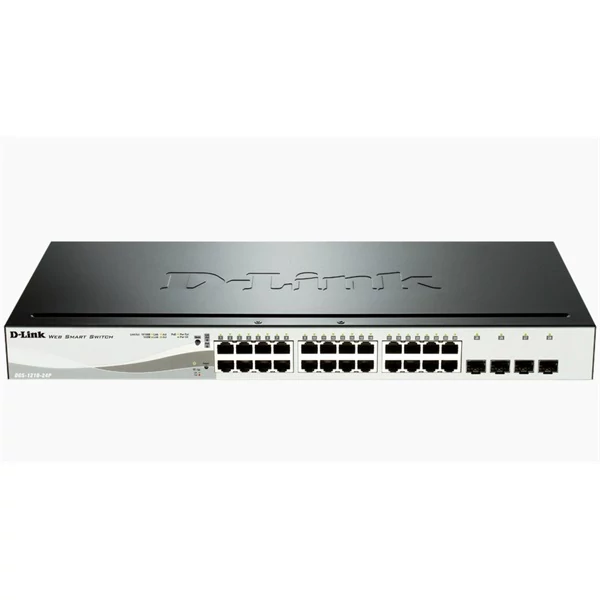 D-LINK Switch 24x1000Mbps (24xPOE) + 4xGigabit kombó SFP Menedzselhető Rackes, DGS-1210-24P