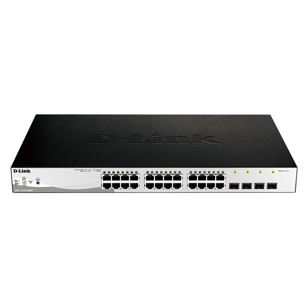 D-LINK Switch 24x1000Mbps (24xPOE) + 4xGigabit kombó SFP Menedzselhető Rackes, DGS-1210-28MP