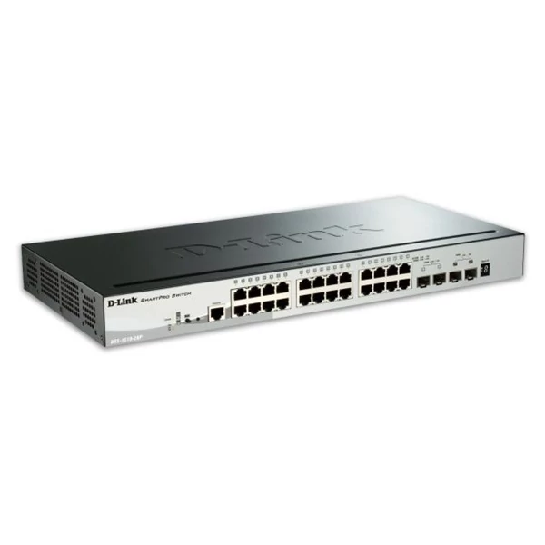 D-LINK Switch 24x1000Mbps (24xPOE) + 2xGigabit SFP + 2xGigabit SFP+ Menedzselhető Rackes, DGS-1510-28P / E