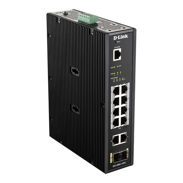 D-LINK Switch Ipari 10x1000Mbps (8xPOE) + 2xSFP + 1x konzol port Menedzselhető Fémházas,DIS-200G-12PS