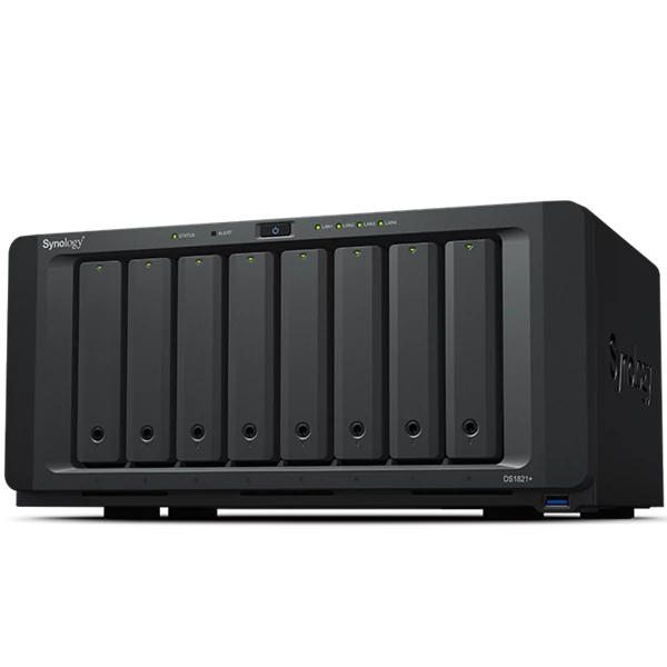 SYNOLOGY NAS 8 fiókos DS1821+ AMD Ryzen V1500B 4x2,2GHz, 4GB DDR4, 4x1GbE, 2xeSATA