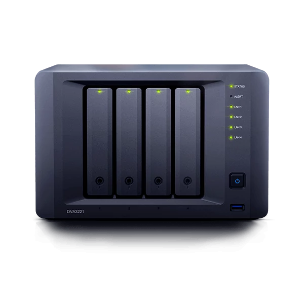 SYNOLOGY NAS 4 fiókos DVA3221 NVR Intel Atom C3538 4x2,1GHz 8GB DDR4, 4x1GbE, 2xeSATA