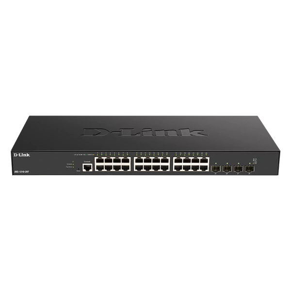 D-LINK Switch 24x10Gbps SFP+ + 4xGigabit Fémházas, Menedzselhető, DXS-1210-28S D-Link