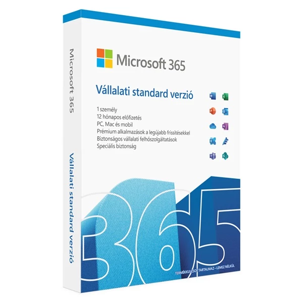 Microsoft 365 Vállalati Standard verzió (Business Standard) 1Y Win / MAC HUN FPP BOX Doboz P8