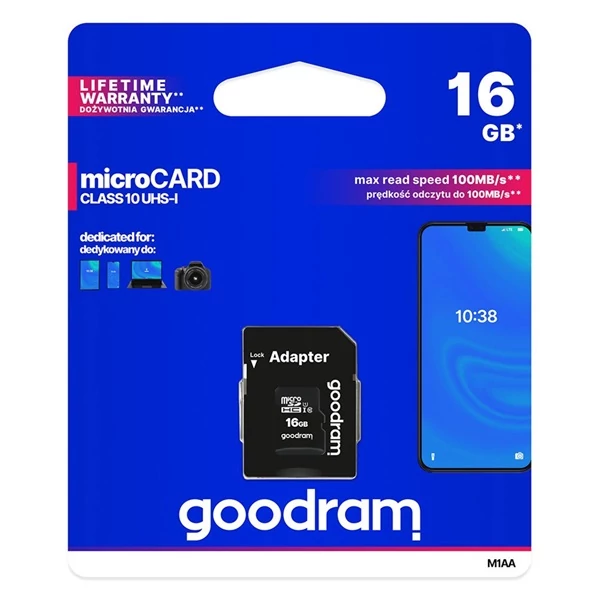 GOODRAM Memóriakártya MicroSDHC 16GB CL10 UHS-I + adapter