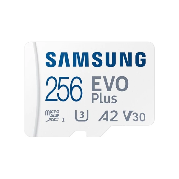 SAMSUNG Memóriakártya, EVO Plus microSD kártya (2021) 256GB, CLASS 10, UHS-1, U3, V30, A2, + Adapter, R160 / W SMG