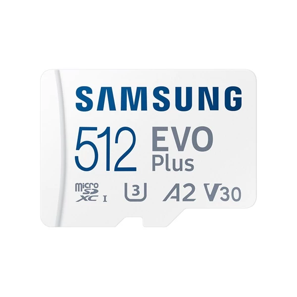 SAMSUNG Memóriakártya, EVO Plus microSDXC kártya, 512GB, UHS-1, U3, V30, A2, + SD Adapter, R160 / W SMG