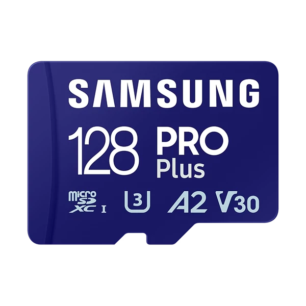 SAMSUNG Memóriakártya, PRO Plus microSDXC kártya 128GB, CLASS 10, UHS-I, U3, V30, A2, + Adapter, R180 / W130 SMG