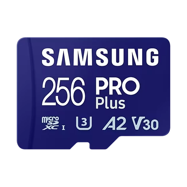 SAMSUNG Memóriakártya, PRO Plus microSDXC kártya 256GB, CLASS 10, UHS-I, U3, V30, A2, + Adapter, R180 / W130 SMG