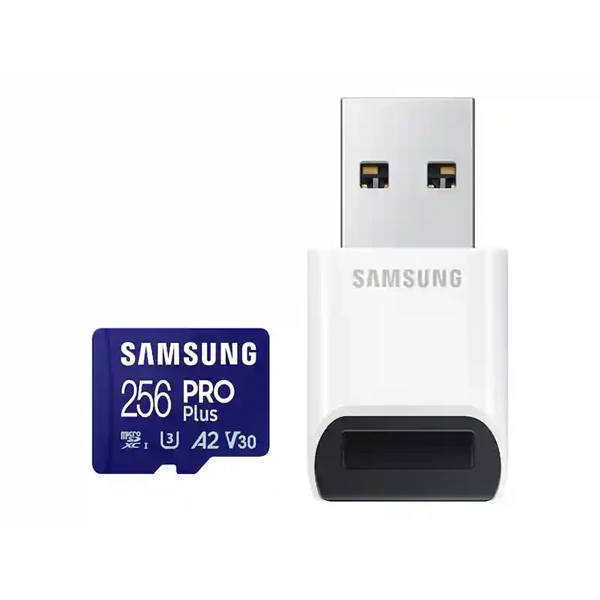 SAMSUNG Memóriakártya, PRO Plus + Reader microSDXC 256GB, CLASS 10, UHS-I, U3, V30, A2, R180 / W130 SMG