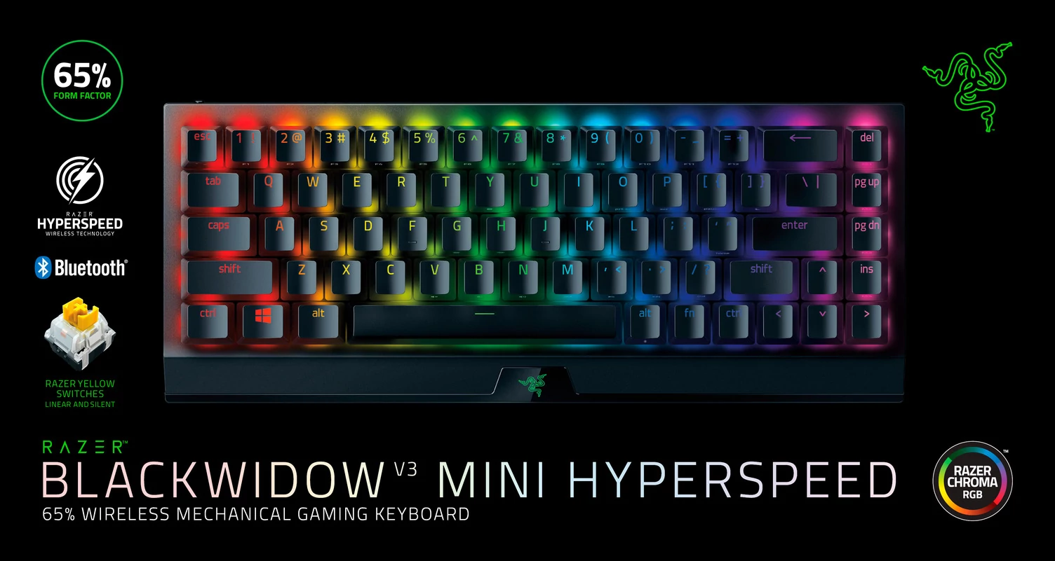 Razer BlackWidow V3 Mini HyperSpeed Yellow Switch Phantom Edition Black US