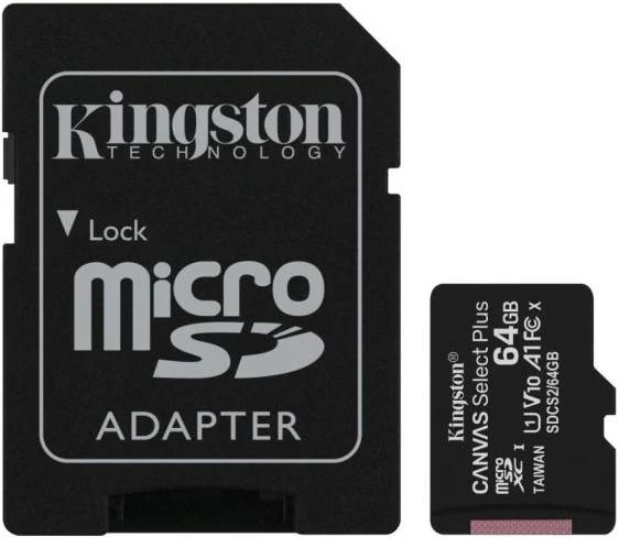 Kingston 64GB SD micro Canvas Select Plus (SDXC Class 10 A1) (SDCS2/64GB) memóri