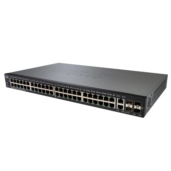 CISCO Switch 48x100Mbps + 2xGigabit kombó SFP + 2x1000Mbps SFP, Fémházas Rackes, Menedzselhető, SF350-48-K9-EU