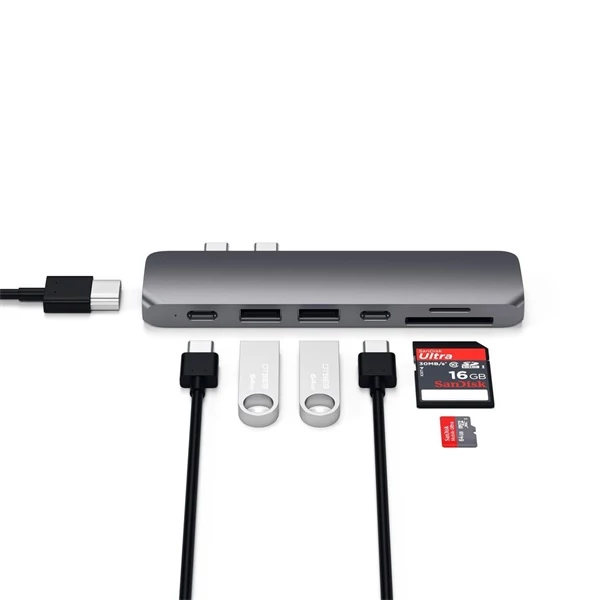 Satechi Aluminium TYPE-C PRO Hub (HDMI 4K,PassThroughCharging,2x USB3.0,2xSD,ThunderBolt 3) - Space Grey