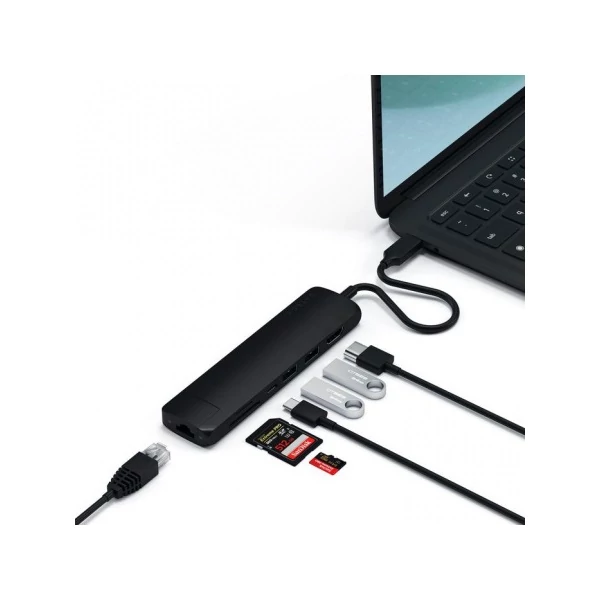 Satechi Aluminium Type-C Slim Multiport (1xHDMI 4K,2x USB-A,1x SD,1x Ethernet) - Black