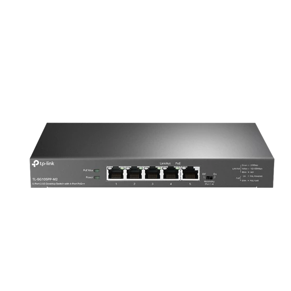 TP-LINK Switch 5x2.5G(4xPOE + +) Fémházas Asztali, TL-SG105PP-M2 TP-Link