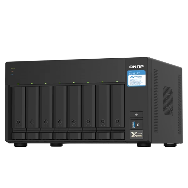 QNAP NAS 8 fiókos TS-832PX-4G Cortex-A57 4x1,7GHz, 1x4GB RAM, 2x2.5G / 1G / 100M,  2x10GbE SFP+