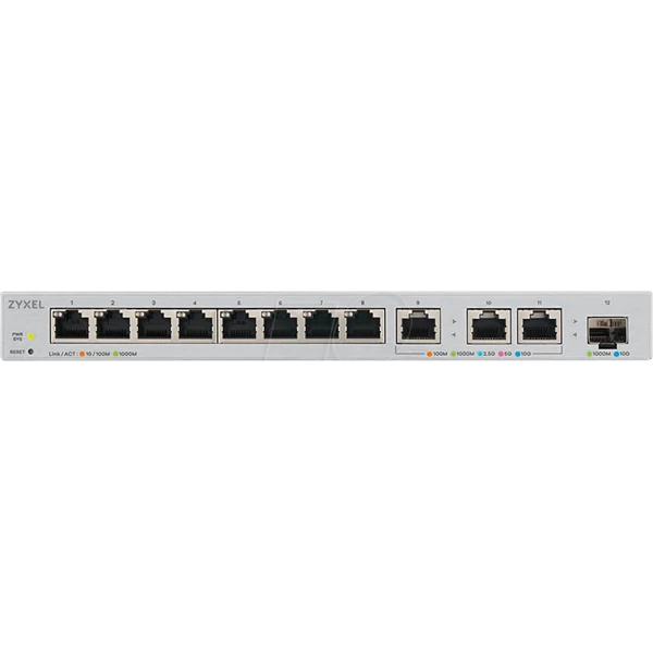 ZYXEL Switch 11x1000Mbps (3x10G) + 1xGigabit SFP + , Fémházas Webmenedzselhető, XGS1250-12-ZZ0101F