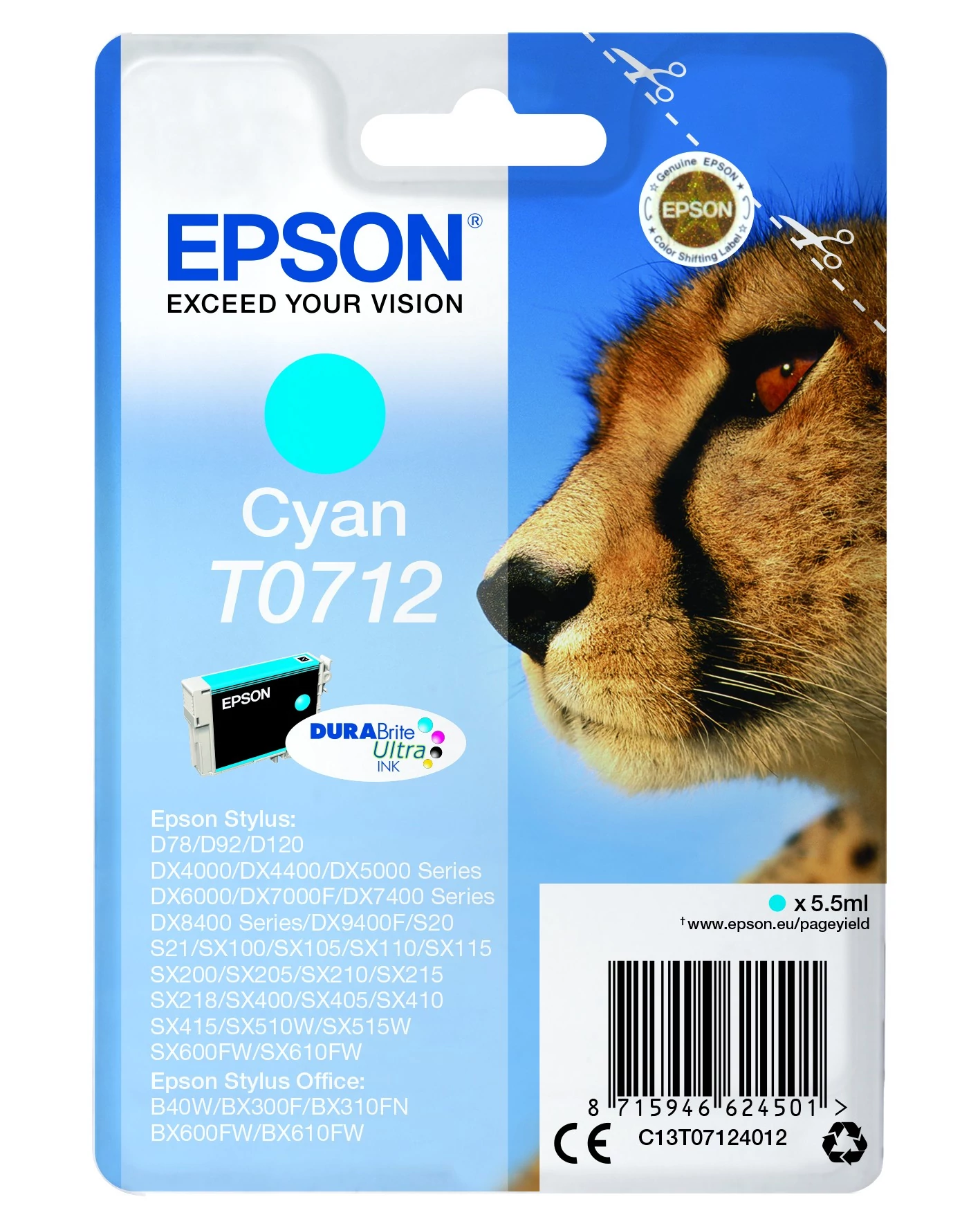 Epson T0712 Patron Cyan 5,5ml (Eredeti)