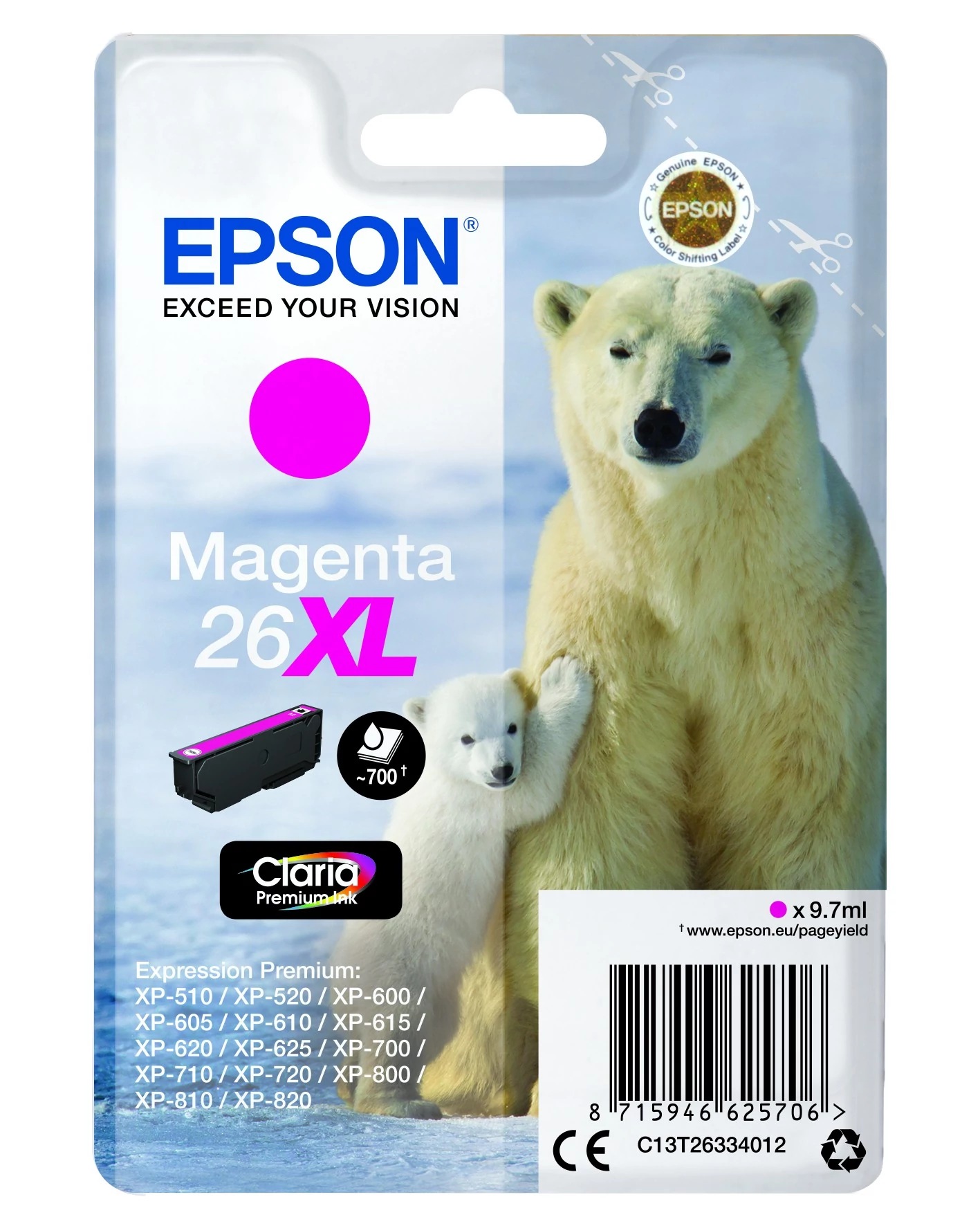 Epson T2633 Patron Magenta 9,7ml 26XL (Eredeti)